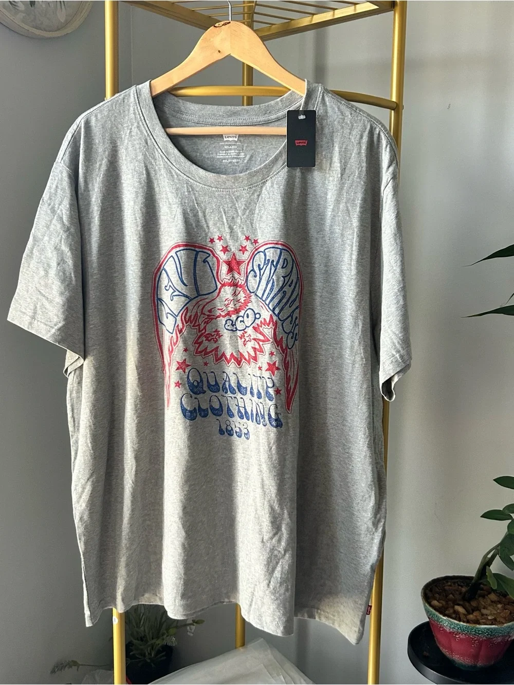 Levi's Gray relaxed fit Short Sleeve Tee with Red & Blue patriotic Graphic XXL
